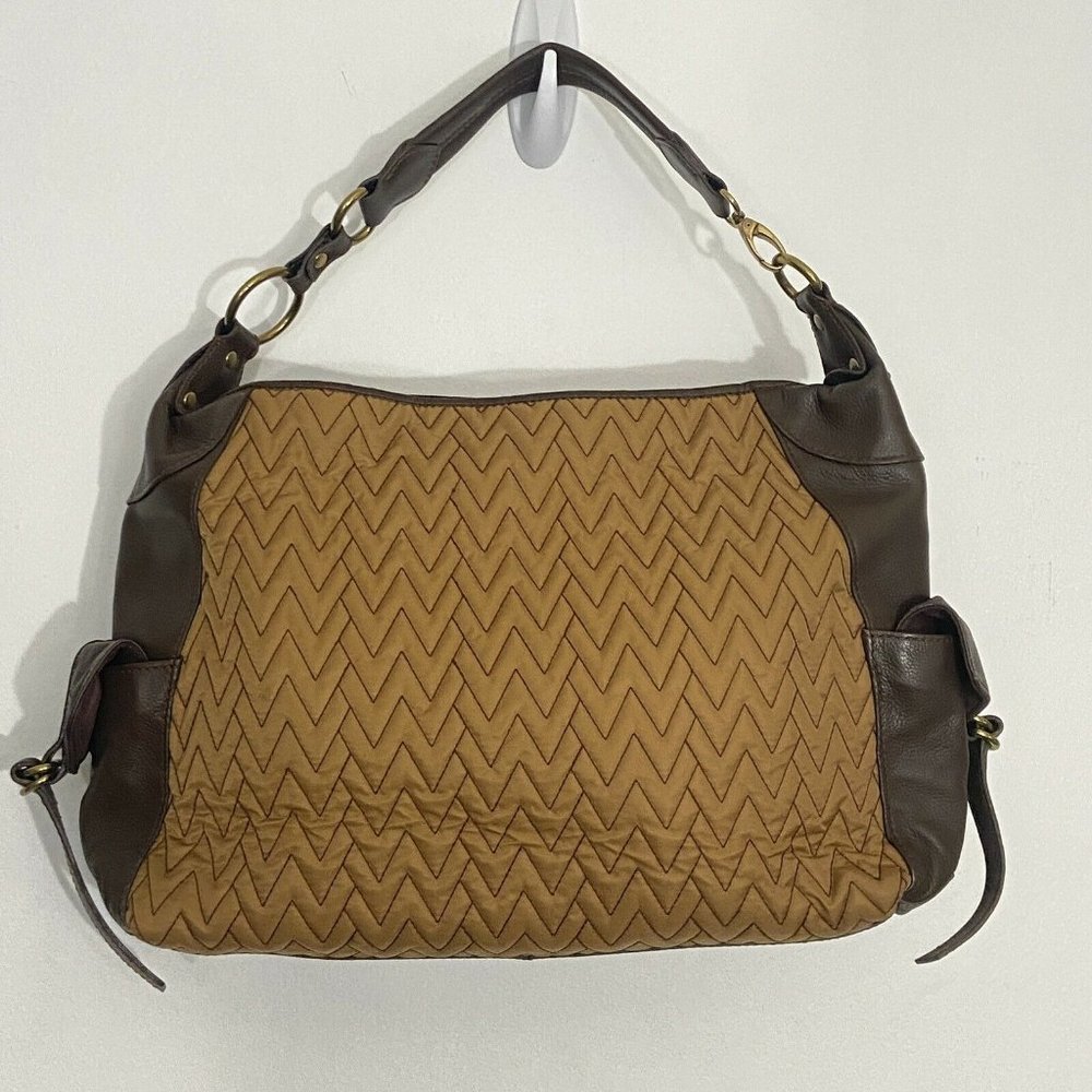 Wilson Leather Purse Quilted Exterior Brown Shoulder Bag Zig Zag W Print